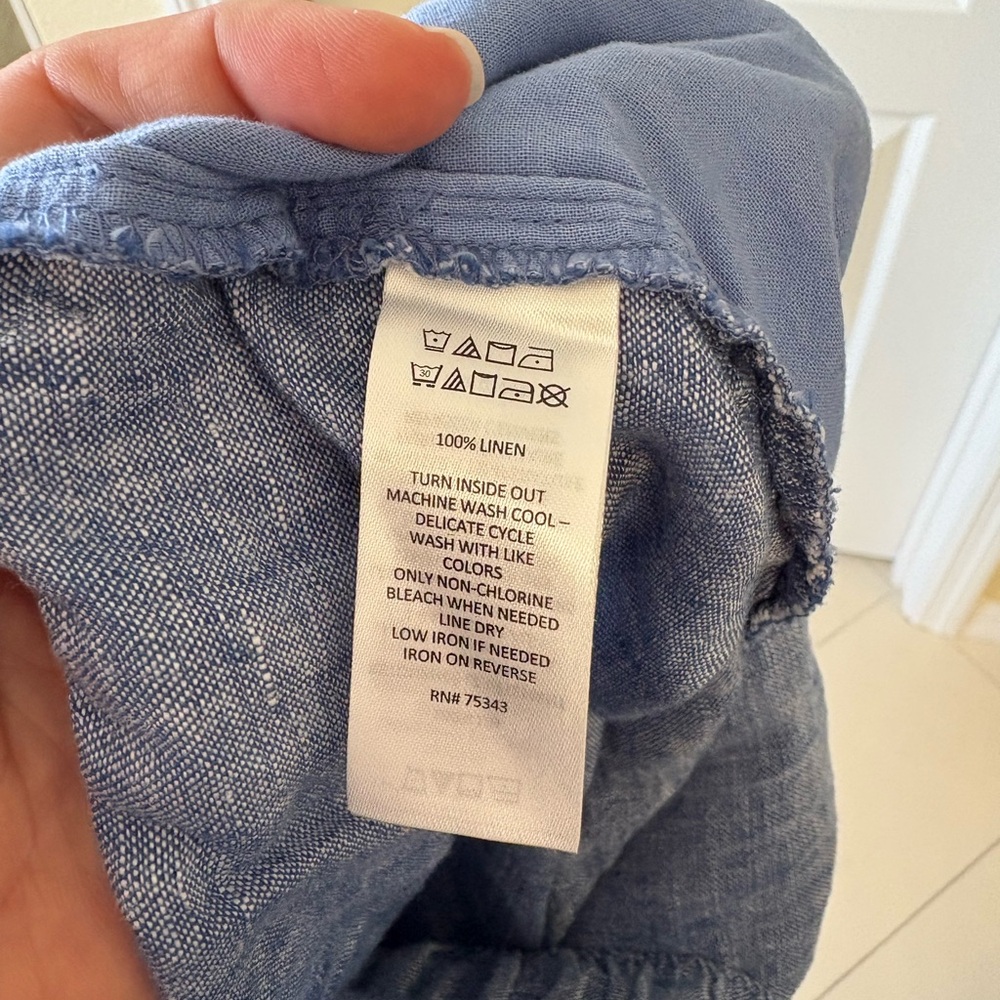Tahari 1X 100% Linen Pull On Shorts Blue Elastic Waist Drawstring Lightweight - Picture 4 of 4